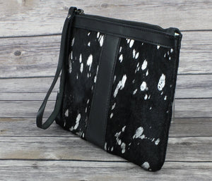 Black and Silver Wristlet Genuine Leather