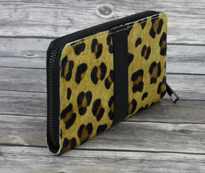 Leopard Zip Around Wallet Genuine Leather