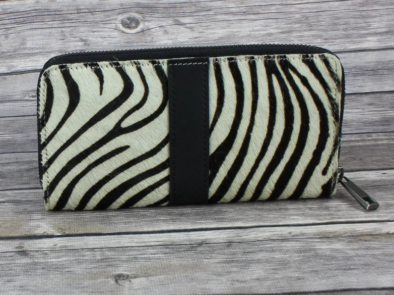 Zebra Zip Around Wallet Genuine Leather