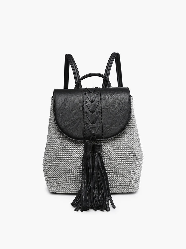 Eleanora Straw Backpack Black Grey