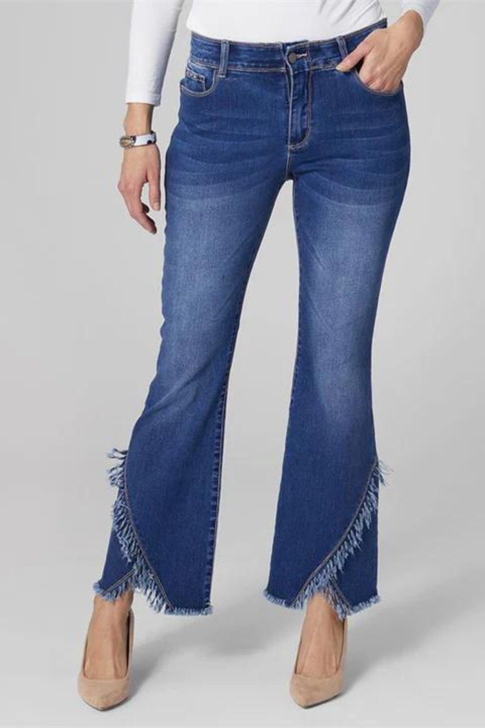 Wide Leg Fringe Bottom Denim Jeans